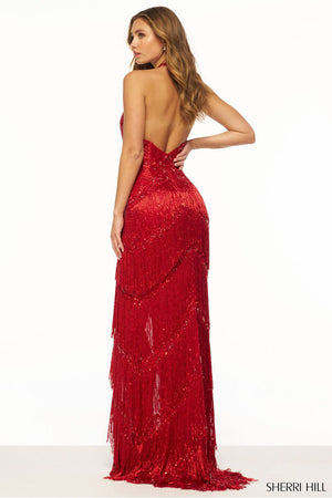 Sherri Hill 56387 prom dress images.  Sherri Hill 56387 is available in these colors: Silver, Gold, Red.