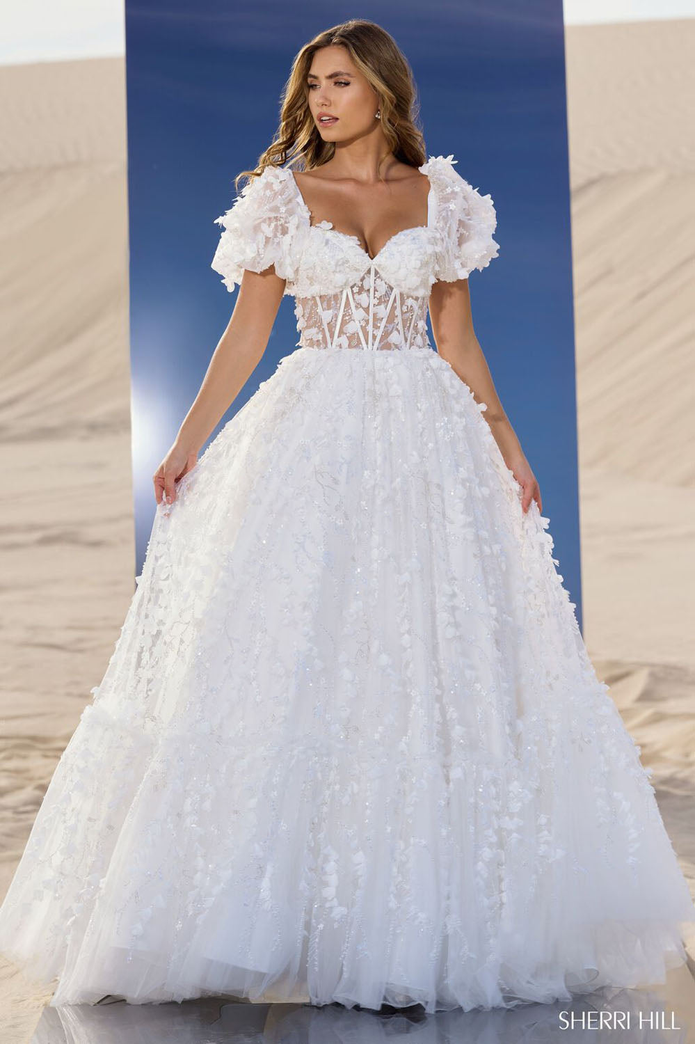 Sherri Hill 56813 prom dress images.  Sherri Hill 56813 is available in these colors: Ivory, Pink, Black, Red, Light Blue, Champagne.
