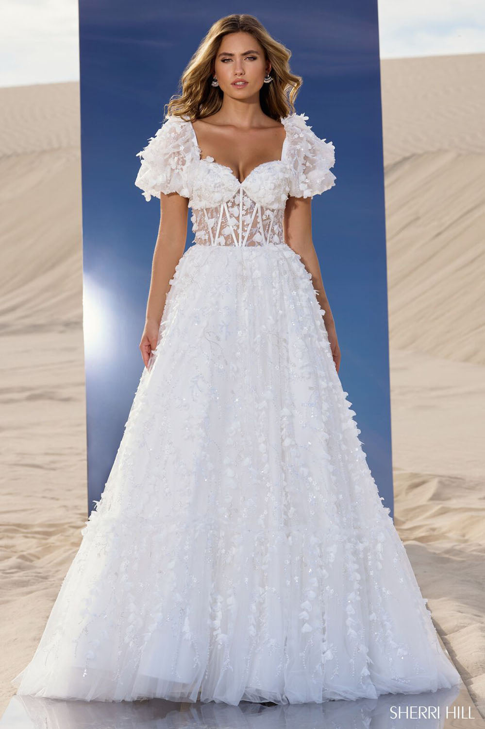 Sherri Hill 56813 prom dress images.  Sherri Hill 56813 is available in these colors: Ivory, Pink, Black, Red, Light Blue, Champagne.