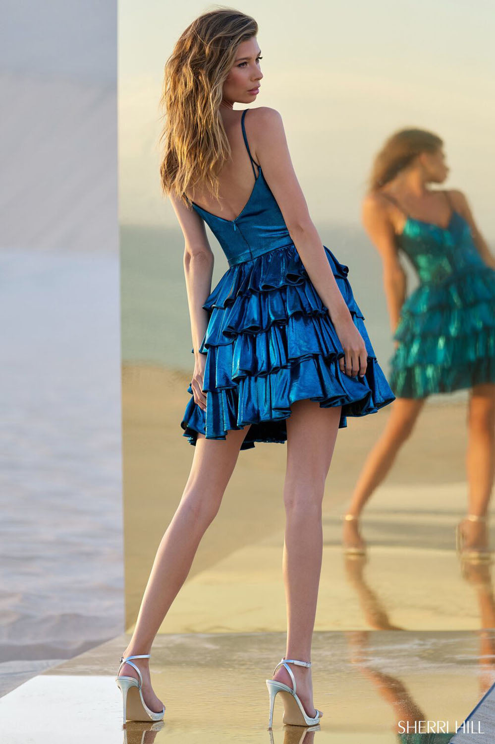 Sherri Hill 56824 prom dress images.  Sherri Hill 56824 is available in these colors: Orange, Peacock, Lilac, Gunmetal, Gold, Fuchsia, Mocha, Jade, Chartreuse.