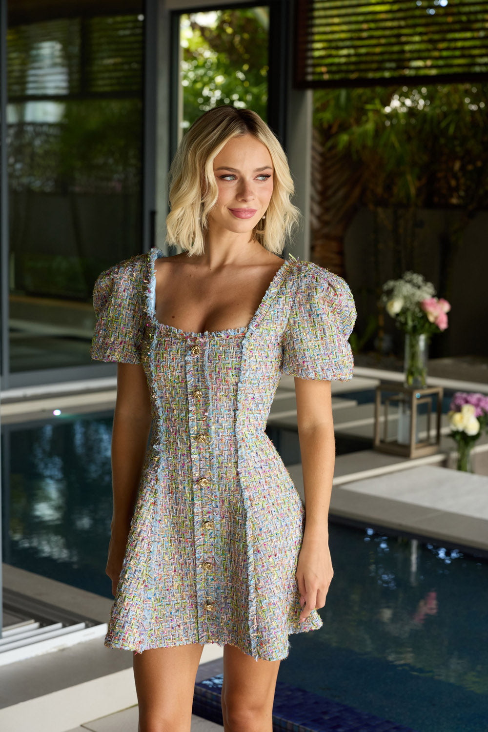 Ava Presley 26721 prom dress images.  Ava Presley 26721 is available in these colors: Light Blue Multi, White Multi, Black Multi.