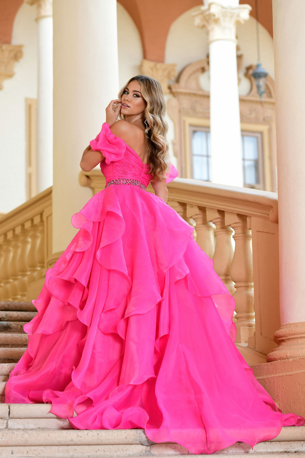 Ava Presley 28571 prom dress images. Ava Presley 28571 is available in these colors: Royal, Red, Orchid, Light Blue, White, Fuchsia, Black.