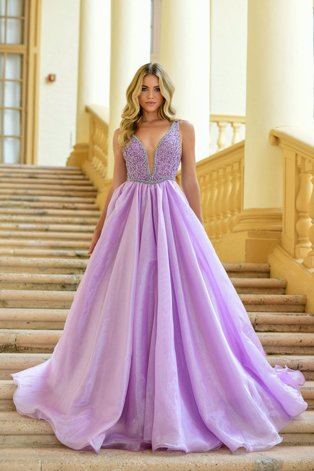 Ava Presley 38342 prom dress images.  Ava Presley 38342 is available in these colors: Lilac, White, Ice Blue, Periwinkle.