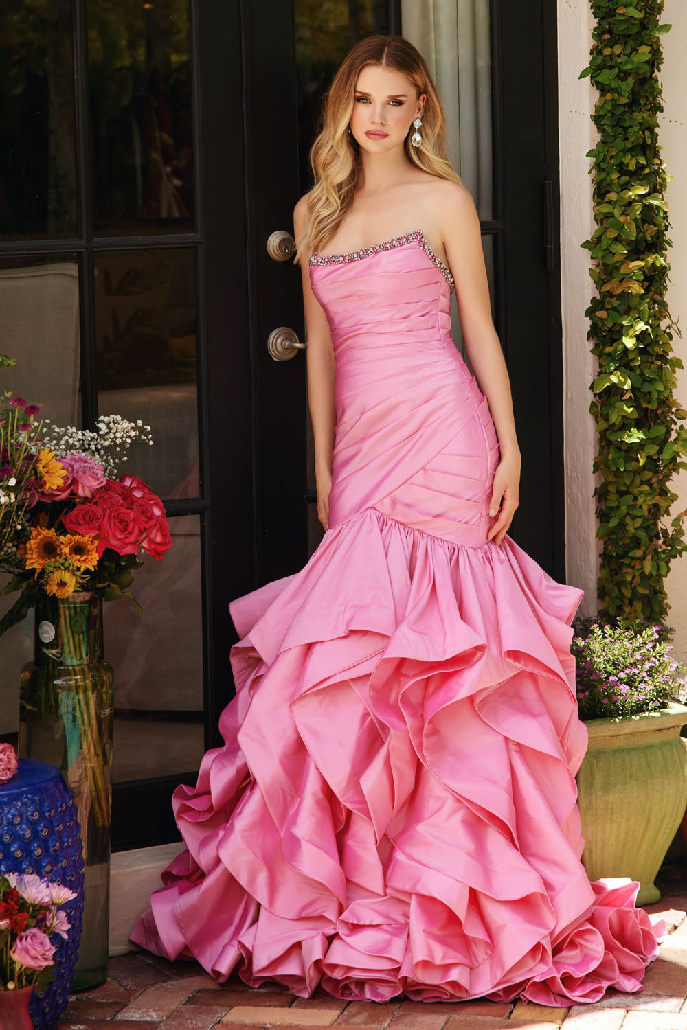 Ava Presley 40068 prom dress images.  Ava Presley 40068 is available in these colors: Red,Bubble Gum,Sky Blue.