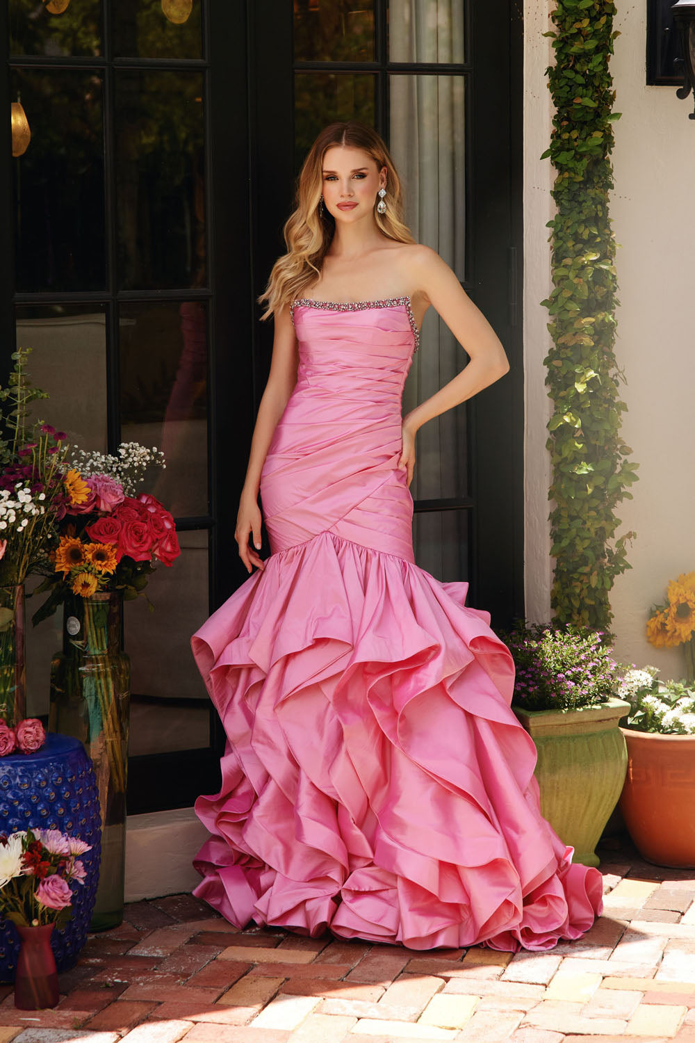 Ava Presley 40068 prom dress images.  Ava Presley 40068 is available in these colors: Red,Bubble Gum,Sky Blue.