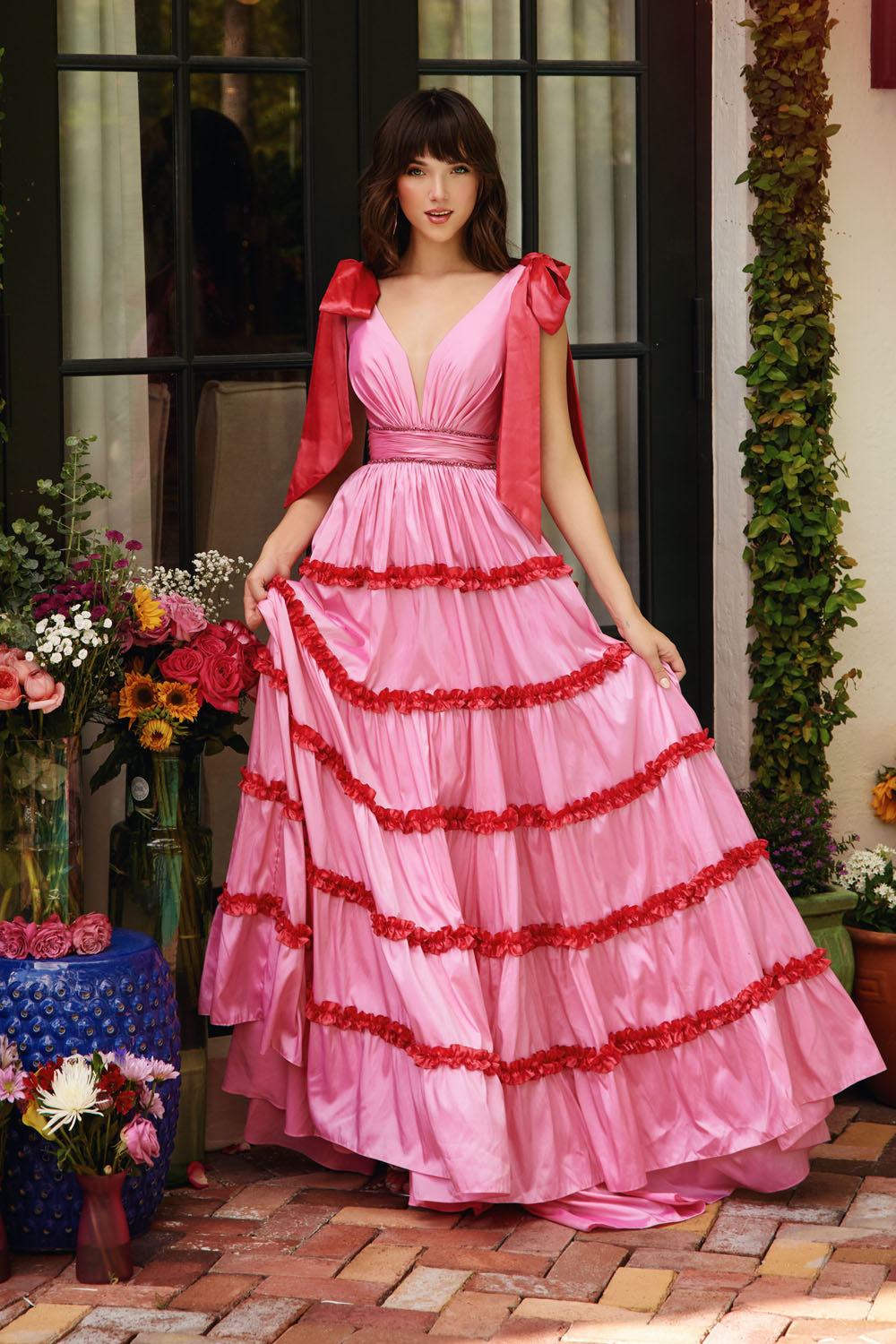 Ava Presley 40091 prom dress images.  Ava Presley 40091 is available in these colors: White Black,Bubblegum Watermelon.