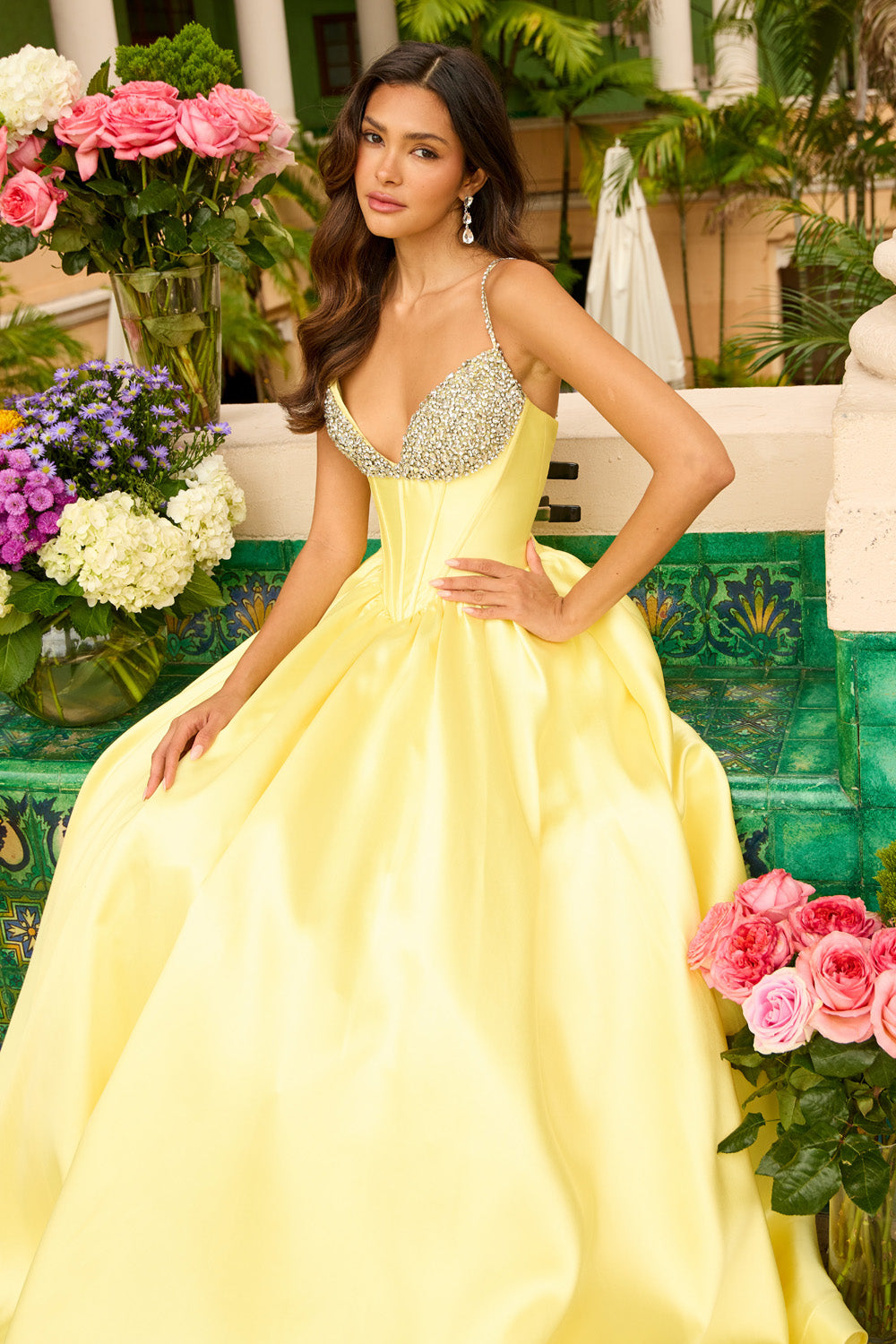 Ava Presley 42311 Soft yellow ballgown with sparkling beaded bodice, perfect for prom prom dress.