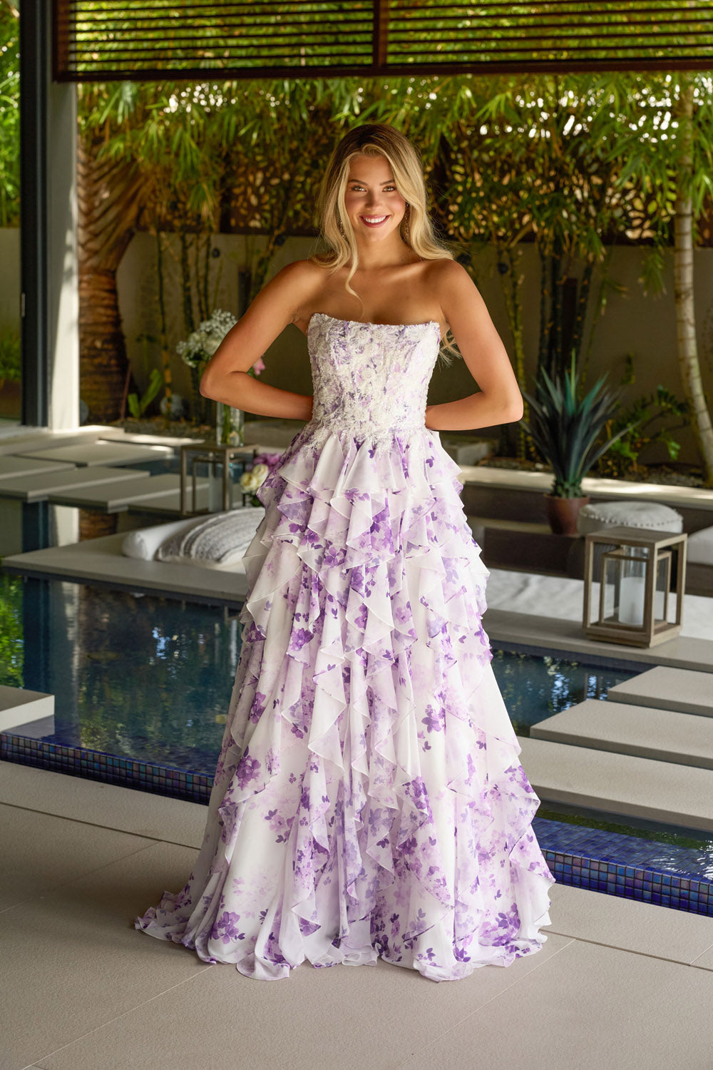Ava Presley 47145 prom dress images.  Ava Presley 47145 is available in these colors: White Blue, White Lilac.