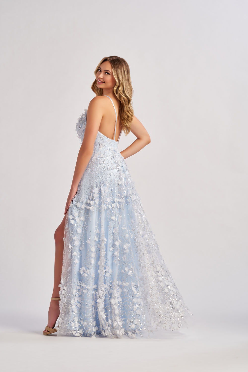 Colette CL8525 prom dress images.  Colette CL8525 is available in these colors: Peachy Pink, Ice Blue.