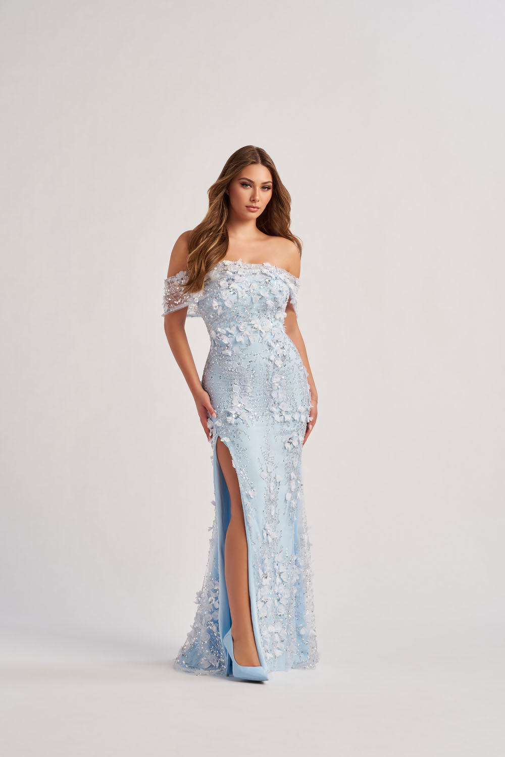 Colette CL8530 prom dress images.  Colette CL8530 is available in these colors: Peachy Pink, Ice Blue.