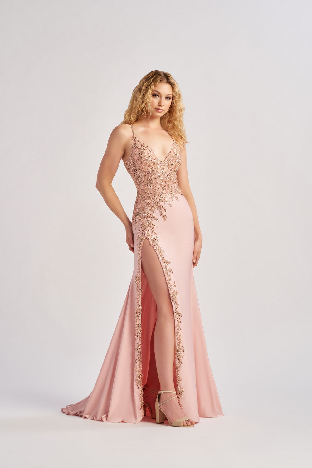 Colette CL8535 prom dress images.  Colette CL8535 is available in these colors: Rose Gold, Royal Blue, Black, Light Blue.