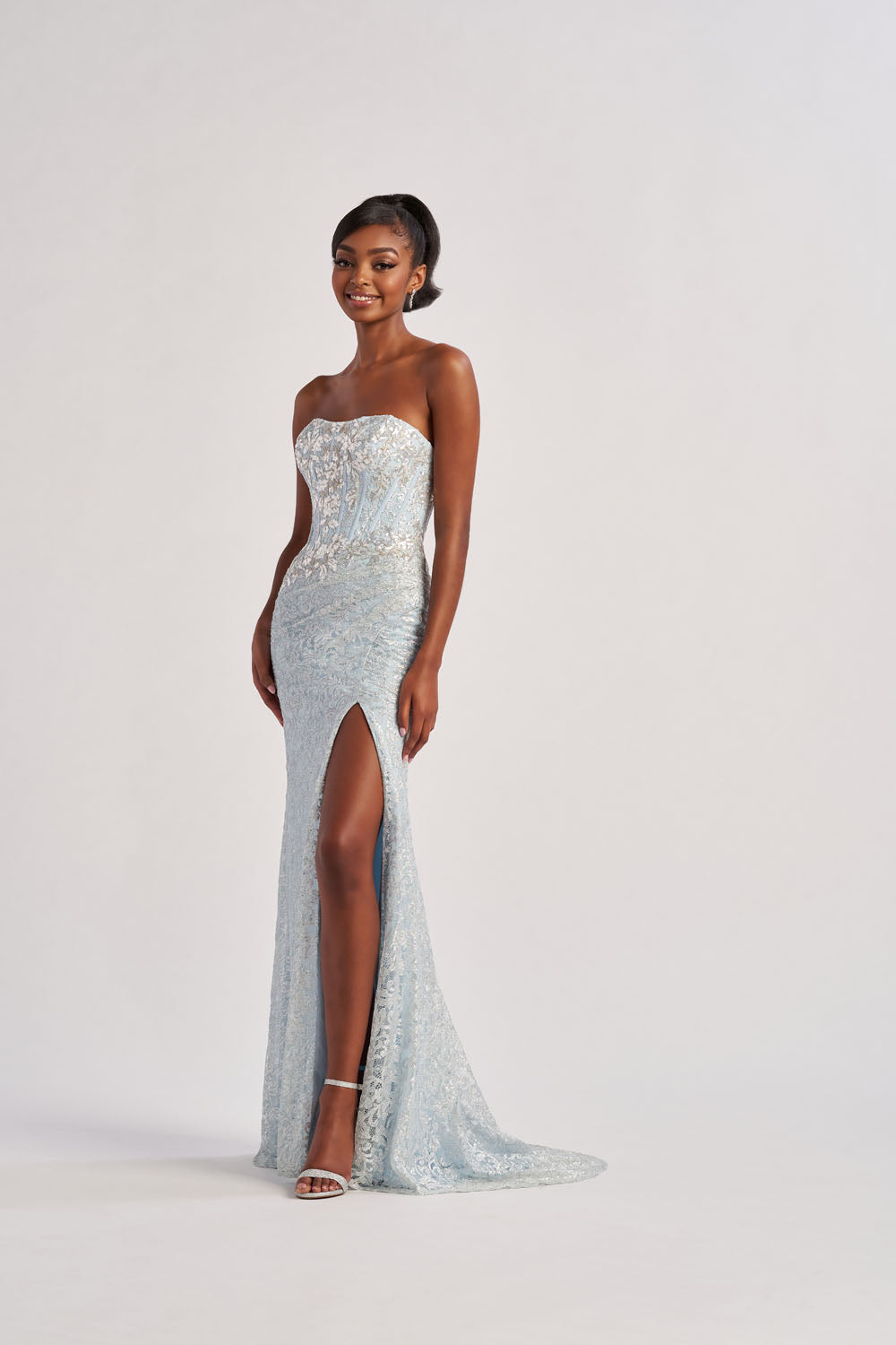 Colette CL8595 prom dress images.  Colette CL8595 is available in these colors: Blush, Ice Blue.