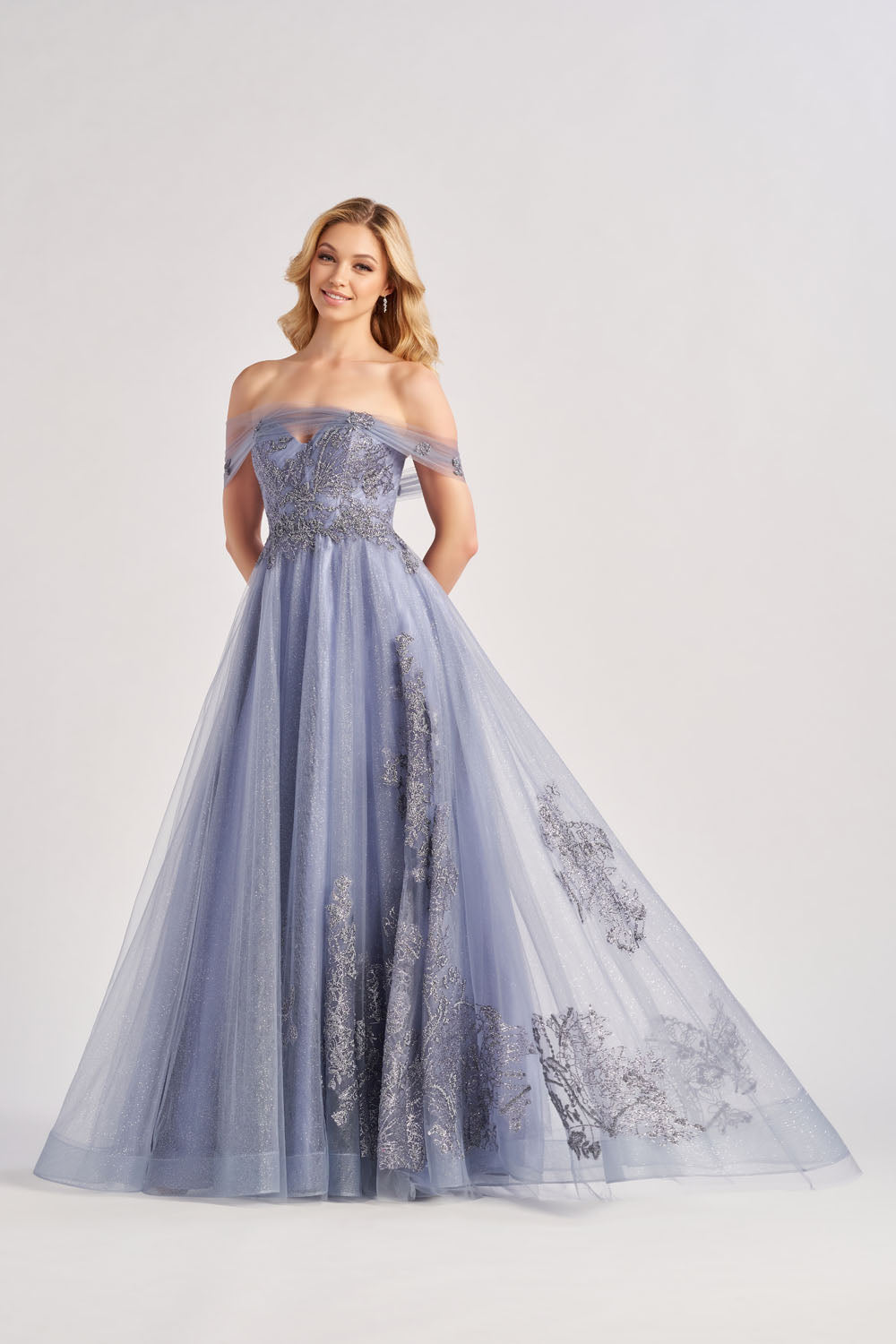 Colette CL8640 prom dress images.  Colette CL8640 is available in these colors: Dusty Blue.