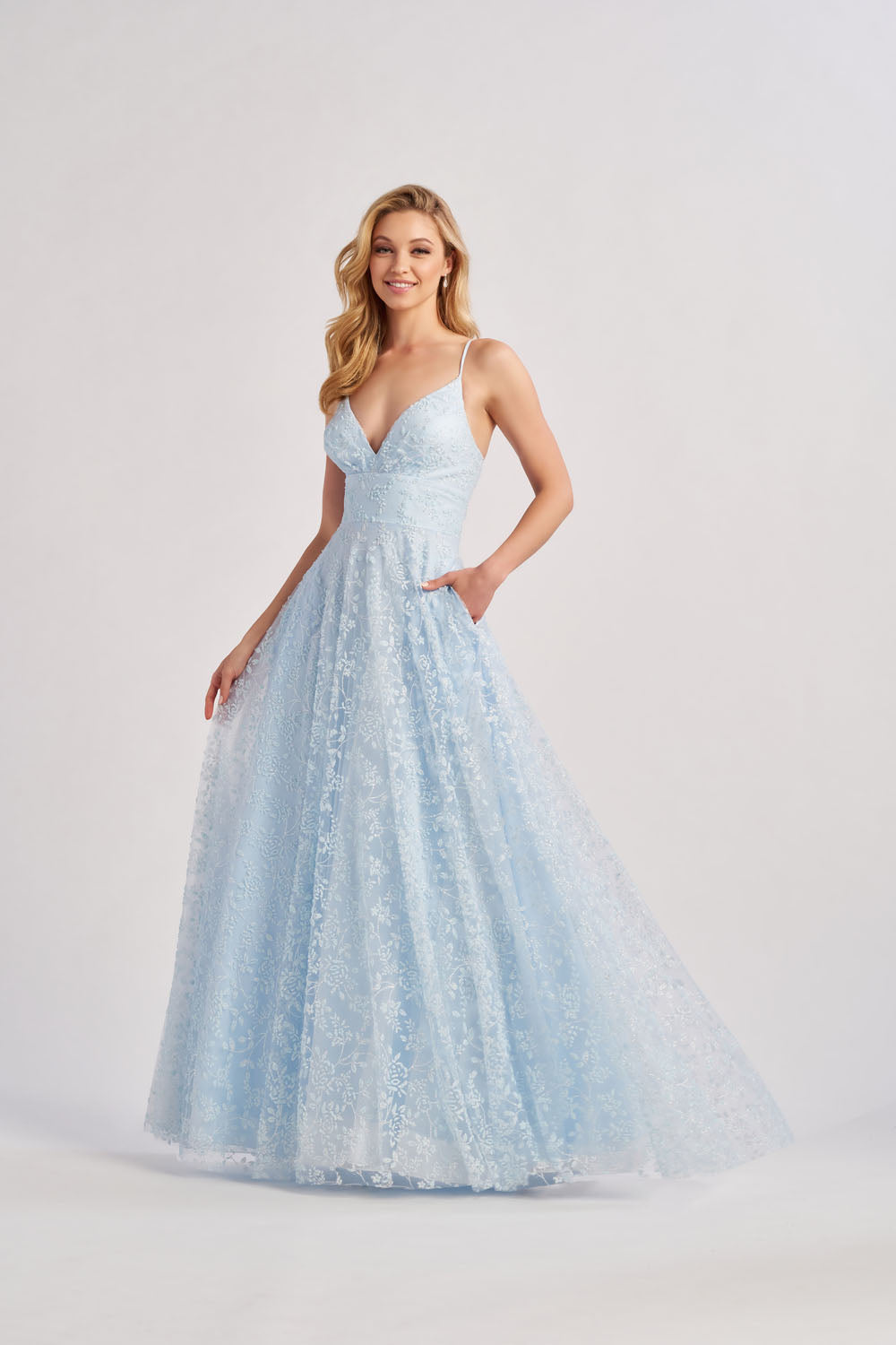 Colette CL8650 prom dress images.  Colette CL8650 is available in these colors: Ice Blue, Ice Pink.