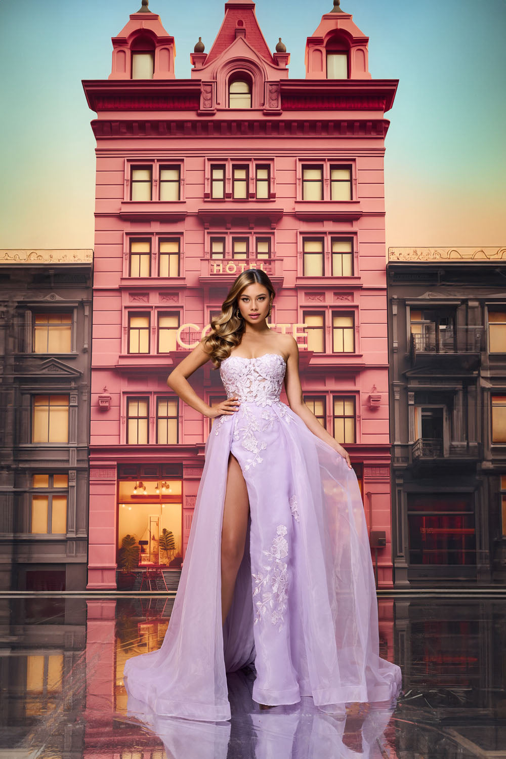 Colette CL8660 prom dress images.  Colette CL8660 is available in these colors: Lilac, Bubblegum Pink.