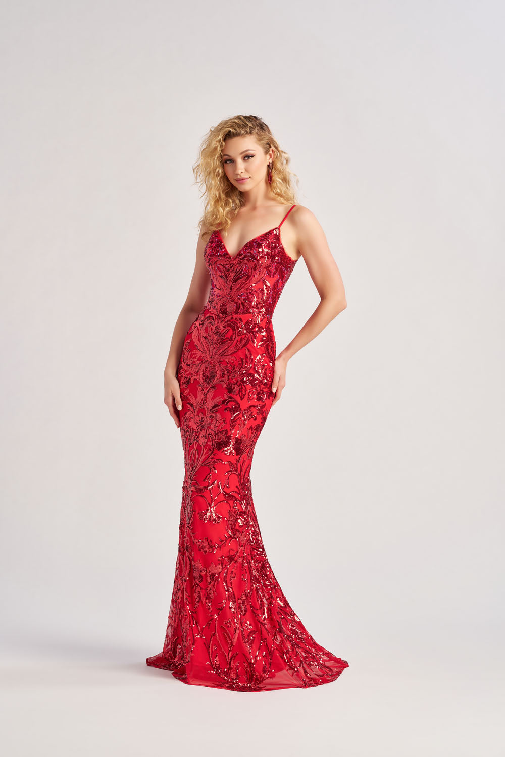 Colette CL8685 prom dress images.  Colette CL8685 is available in these colors: Red, Emerald, Periwinkle.