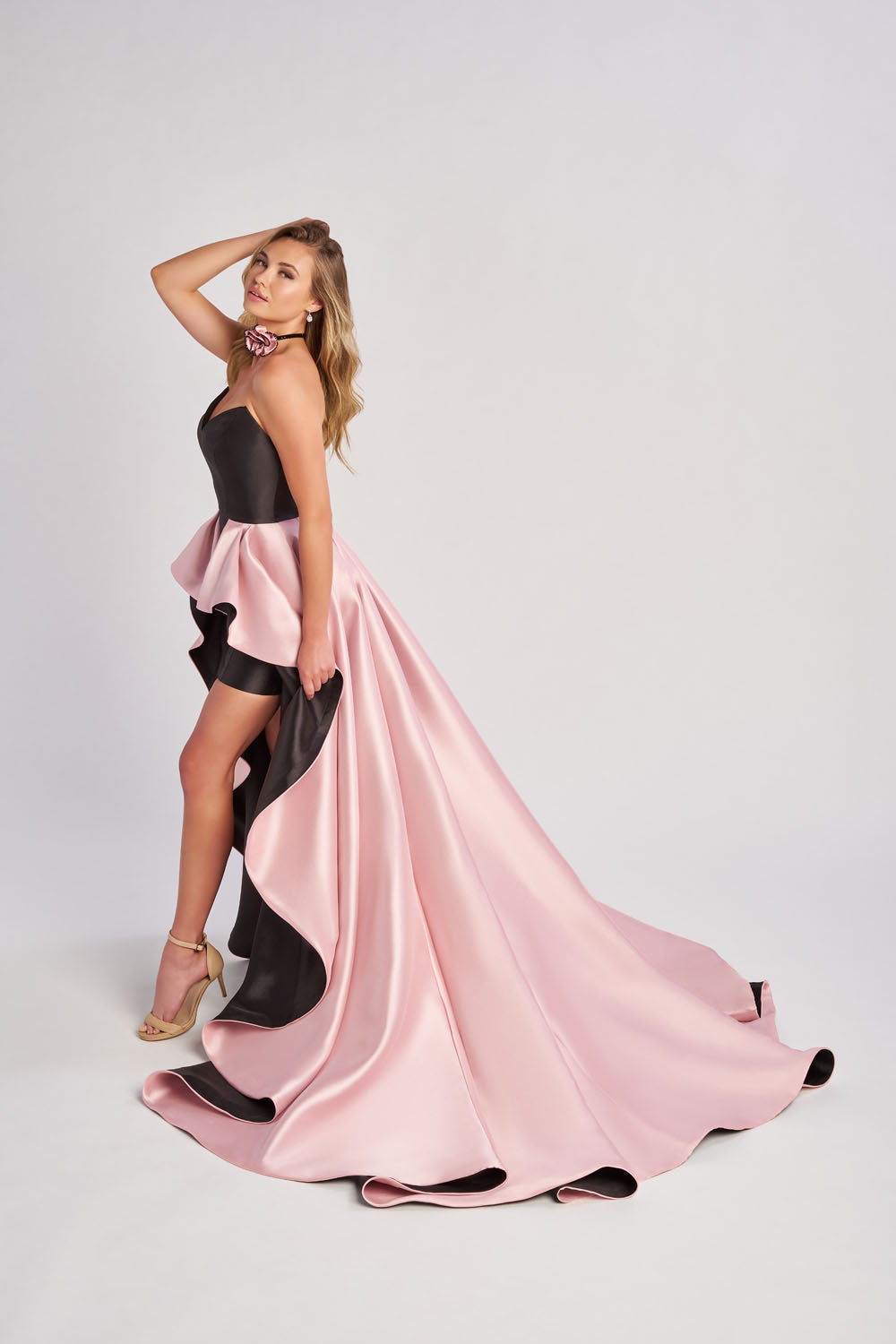 Colette CL8695 prom dress images.  Colette CL8695 is available in these colors: Black Blush, Black White.