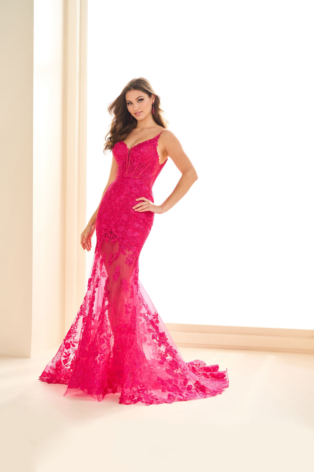 Ellie Wilde EW36014 mermaid prom dress images.  Ellie Wilde EW36014 is available in these colors: Magenta, Black, Red, Yellow, Sage, Purple, Ivory.