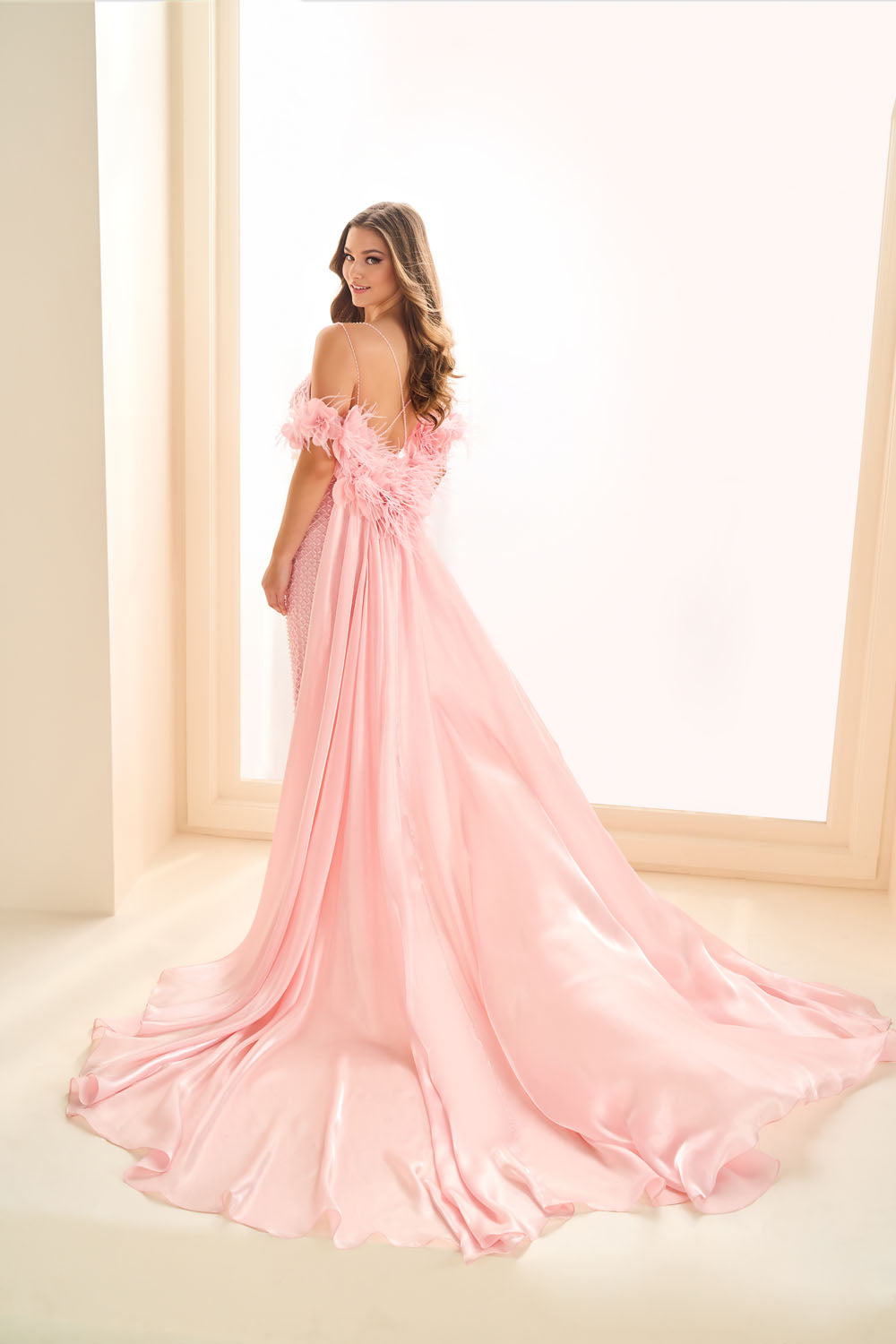 Ellie Wilde EW36027 sheath prom dress images.  Ellie Wilde EW36027 is available in these colors: Light Pink, Silver Nude, Gold.