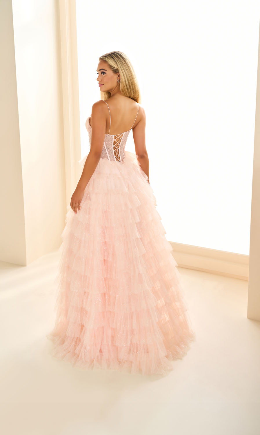 Ellie Wilde EW36029 a-line prom dress images.  Ellie Wilde EW36029 is available in these colors: Blush, Ice Blue, Lilac.