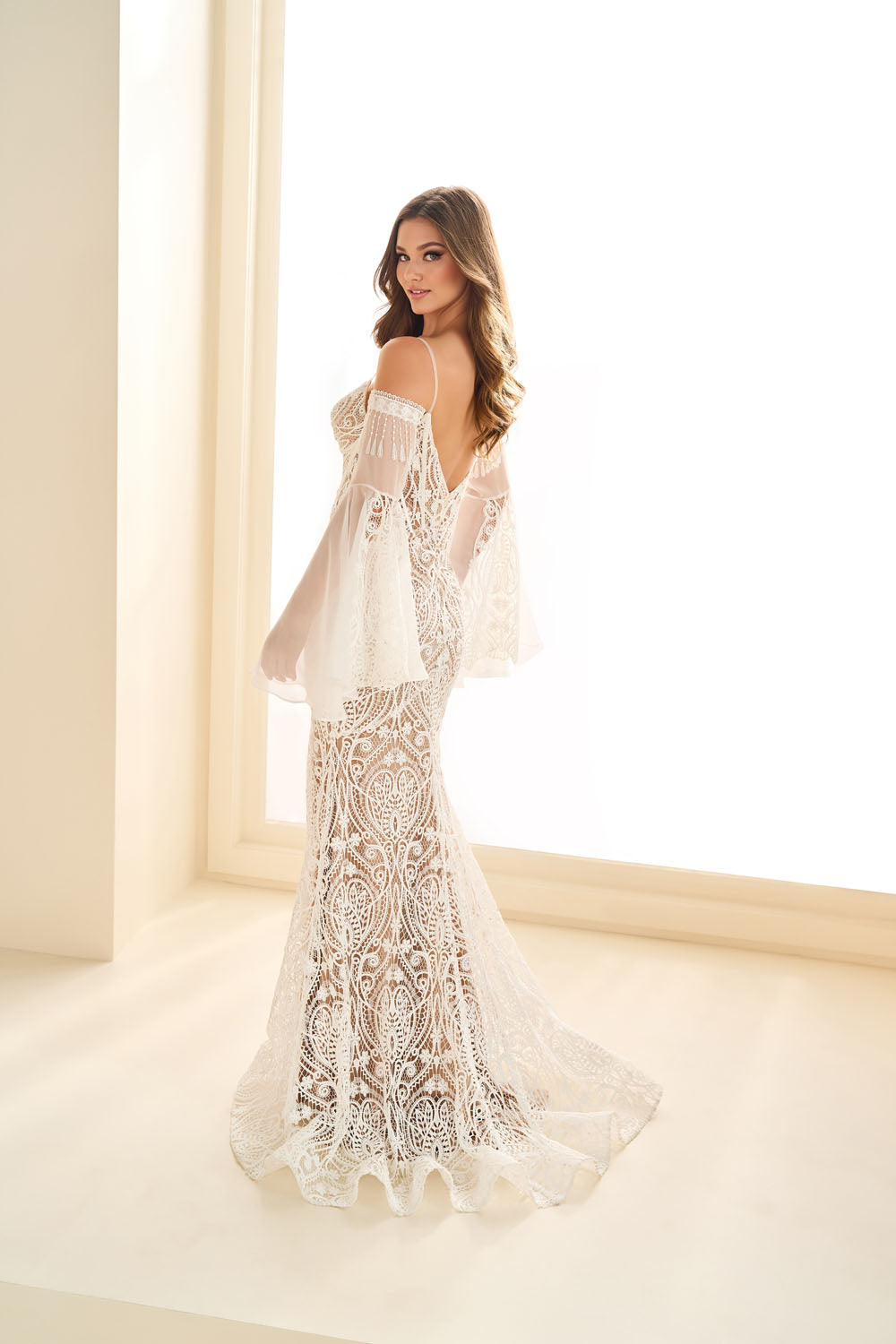 Ellie Wilde EW36030 mermaid prom dress images.  Ellie Wilde EW36030 is available in these colors: Ivory Nude, Red, Royal Blue, Black Nude.