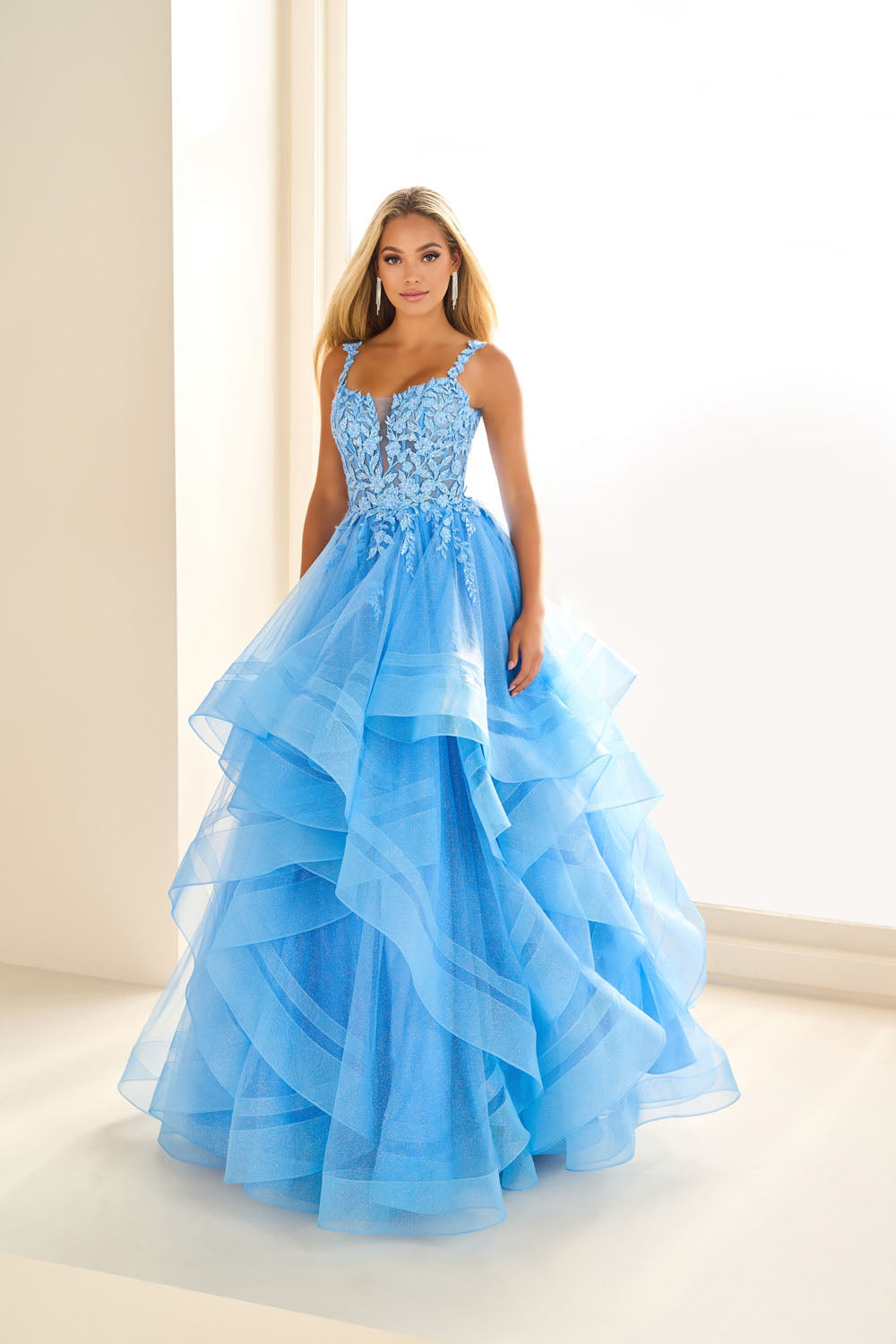 Ellie Wilde EW36035 ball gown prom dress images.  Ellie Wilde EW36035 is available in these colors: Bluebell, Lavender, Papaya, Indigo, Gold.