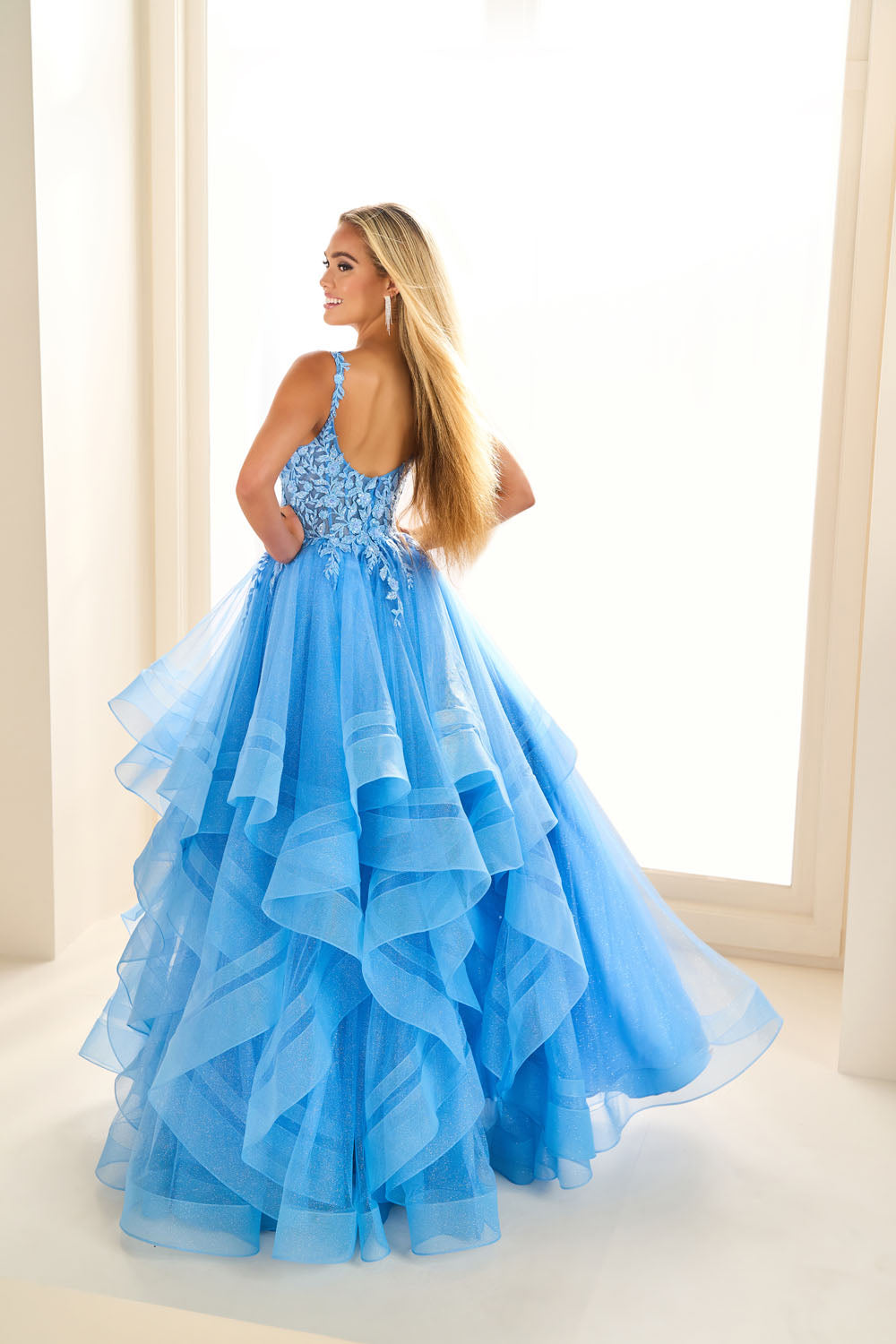 Ellie Wilde EW36035 ball gown prom dress images.  Ellie Wilde EW36035 is available in these colors: Bluebell, Lavender, Papaya, Indigo, Gold.
