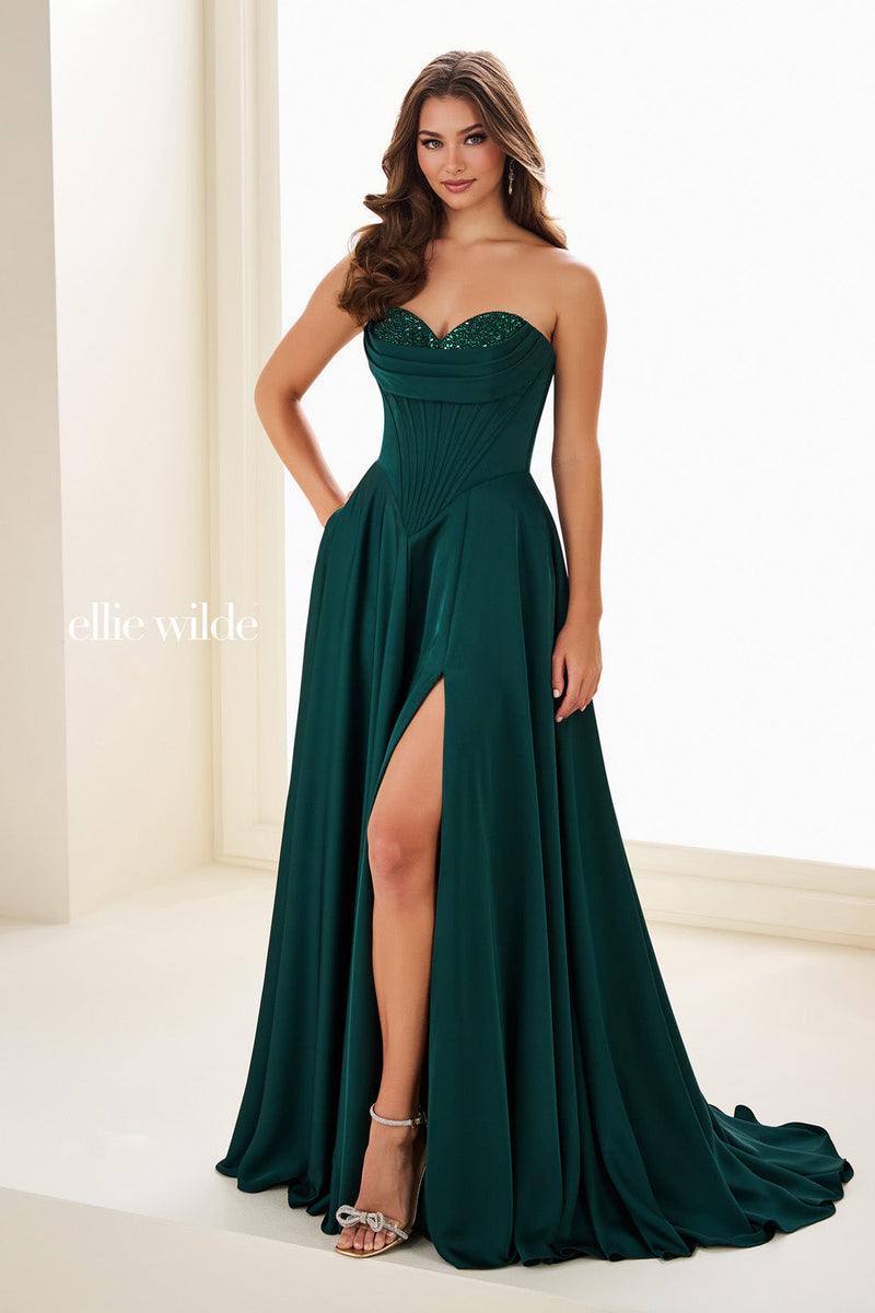 forest green high low dress Ellie Wilde EW37213 | Ellie Wilde Dresses Cd25