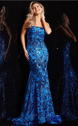 Jovani 37687 prom dresses come in the following colors: Blue Multi, Pink, Orange. 