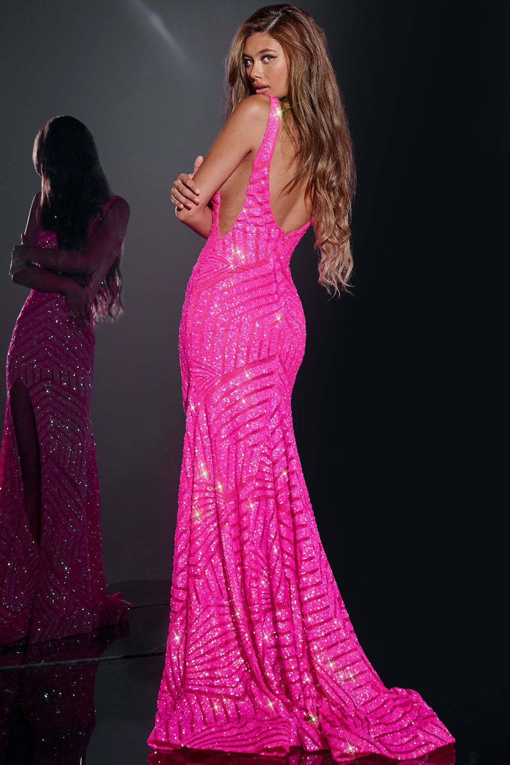 Jovani 38053 prom dress images.  Jovani 38053 is available in these colors: Royal, Red Red, Black Black, Neon Hot Pink.