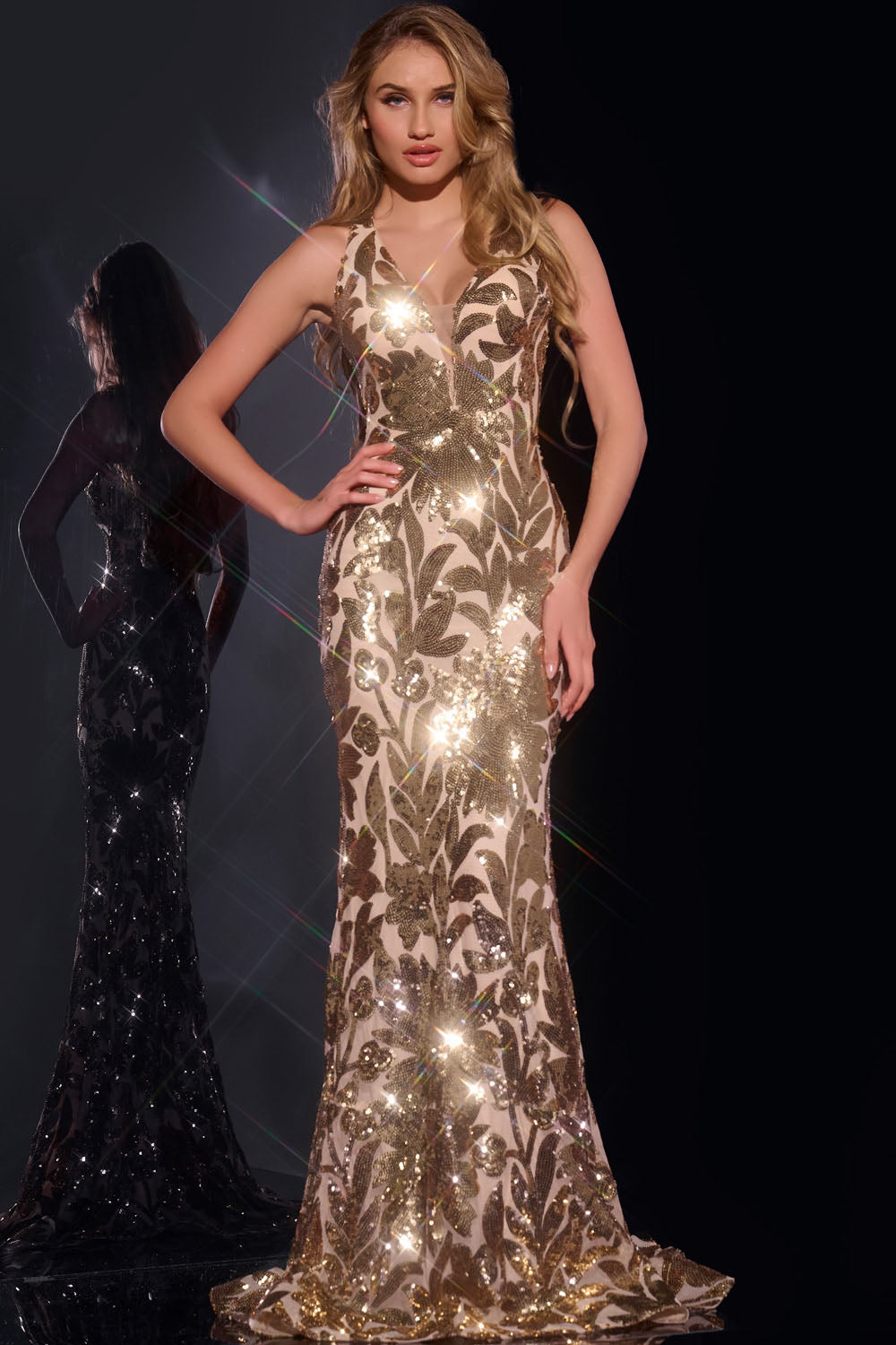 Jovani 40675 prom dress images.  Jovani 40675 is available in these colors: Gold.