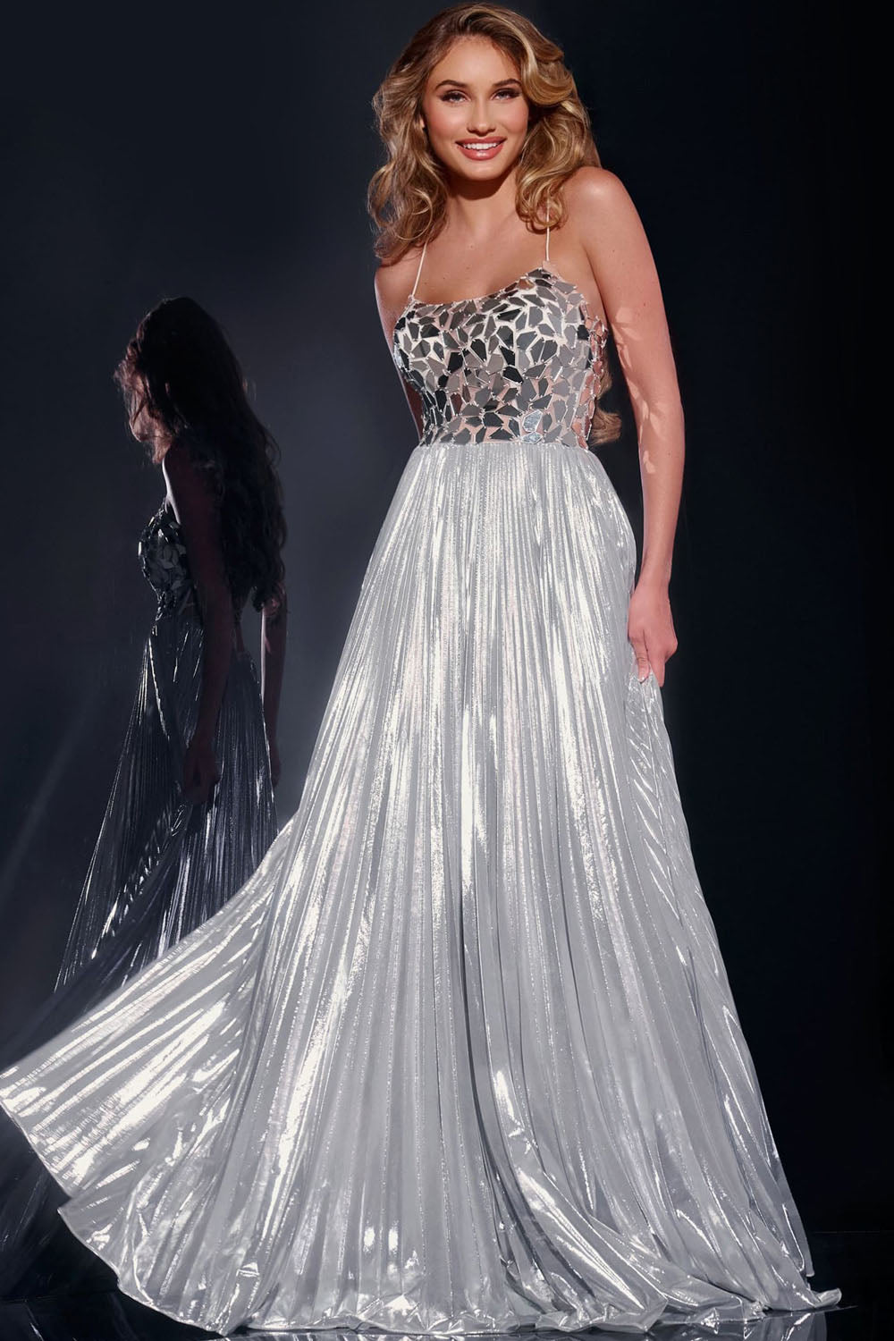 Jovani 41117 prom dress images.  Jovani 41117 is available in these colors: Silver, Purple, Red.