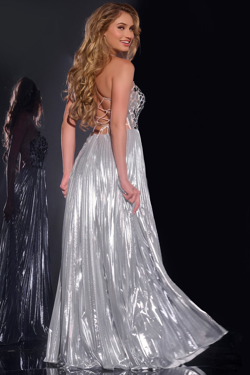 Jovani 41117 prom dress images.  Jovani 41117 is available in these colors: Silver, Purple, Red.