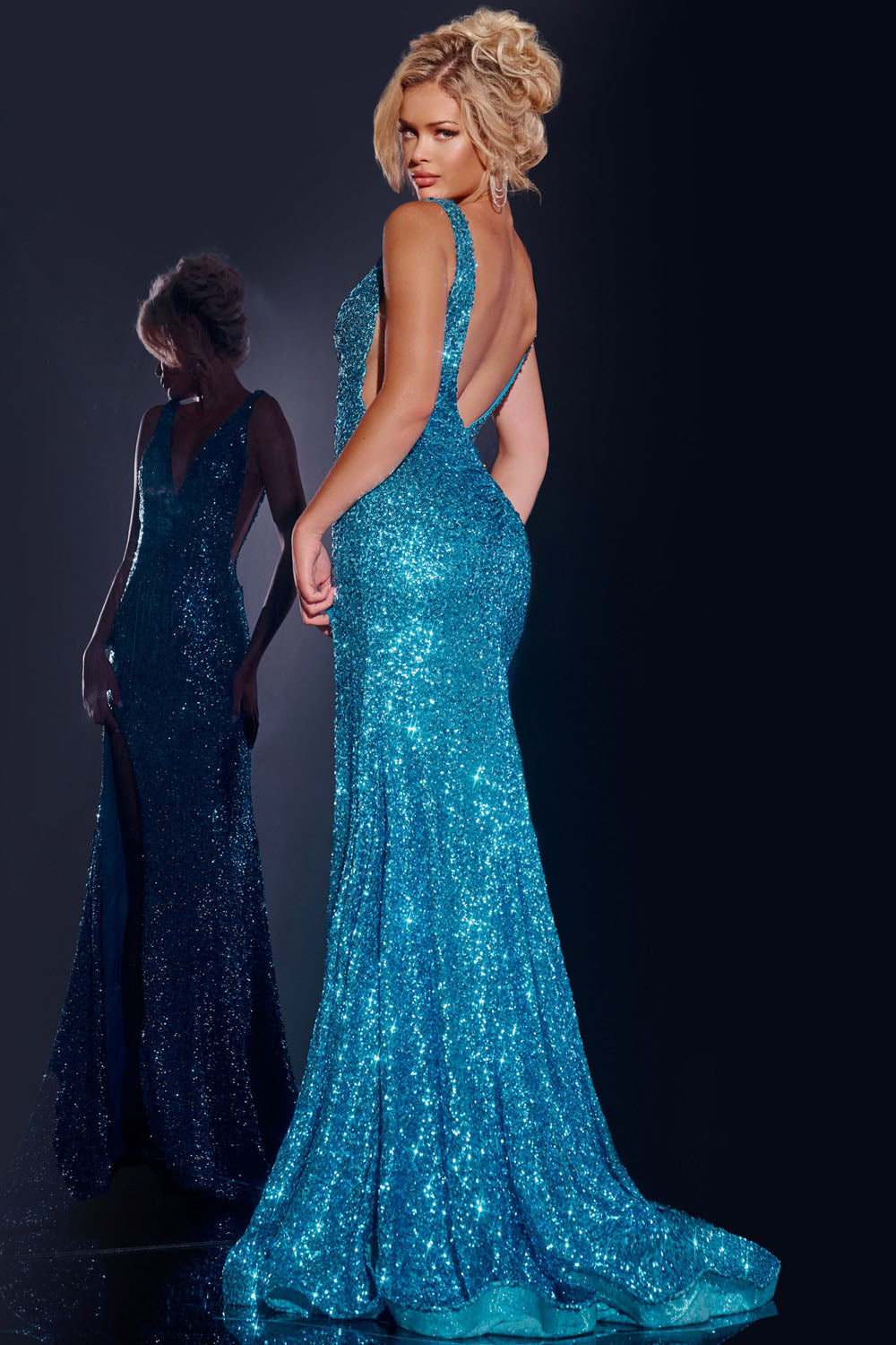 Jovani 43725 prom dress images.  Jovani 43725 is available in these colors: Turquoise, Emerald, Gold, Lilac.