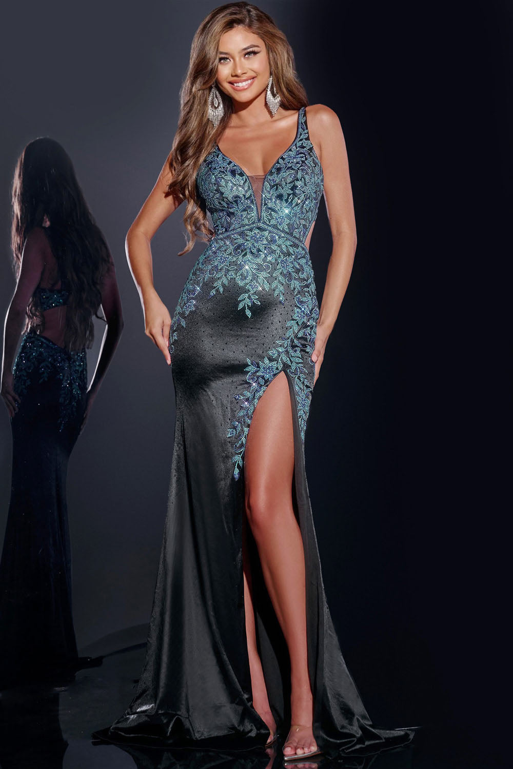 Jovani 43796 prom dress images.  Jovani 43796 is available in these colors: Black, Gold.