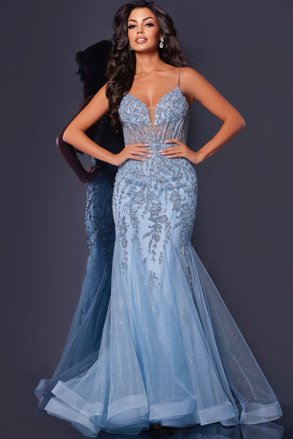 Jovani 43845 prom dress images.  Jovani 43845 is available in these colors: Blue, Gold.