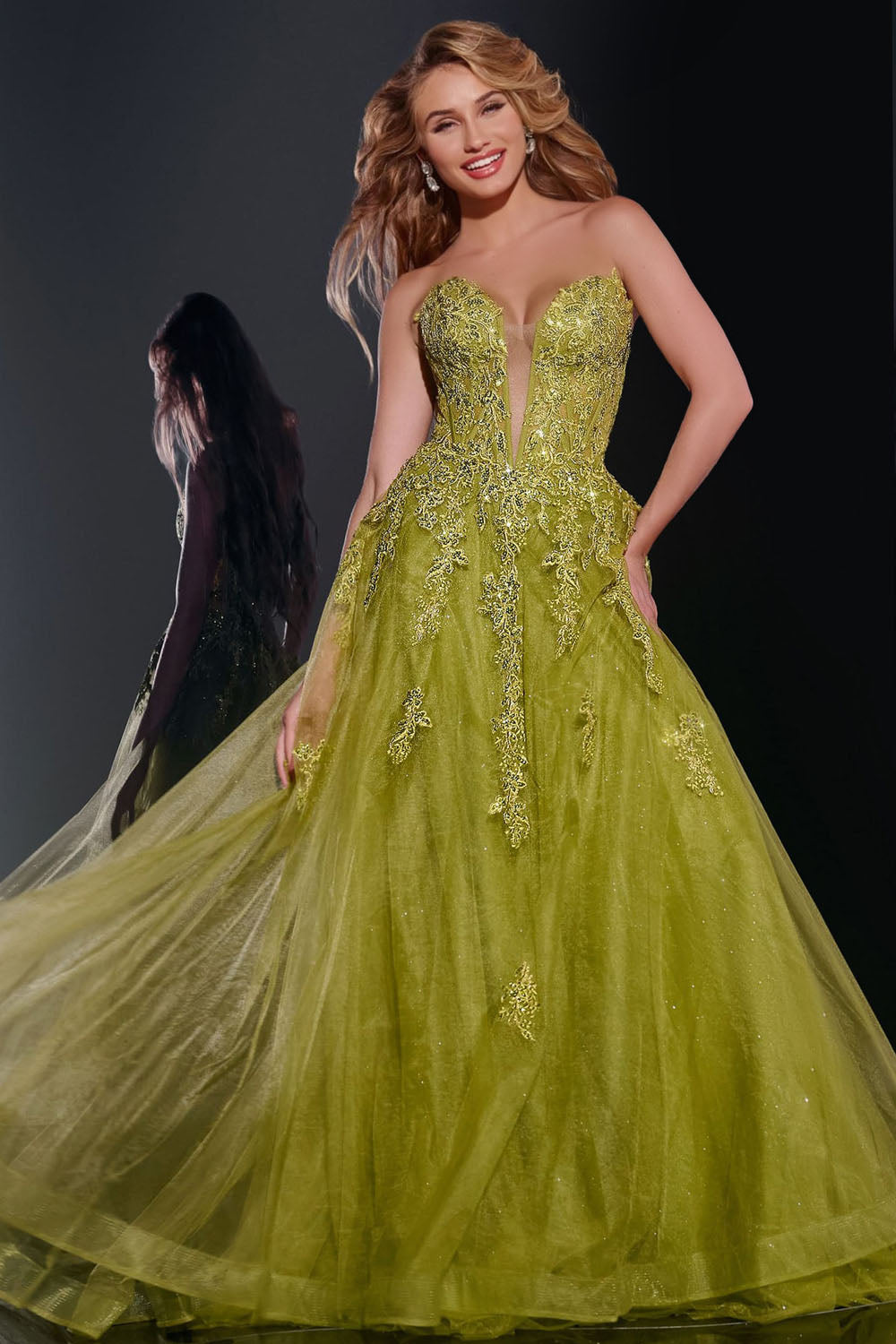 Jovani 43849 prom dress images.  Jovani 43849 is available in these colors: Green, Lilac, Navy.