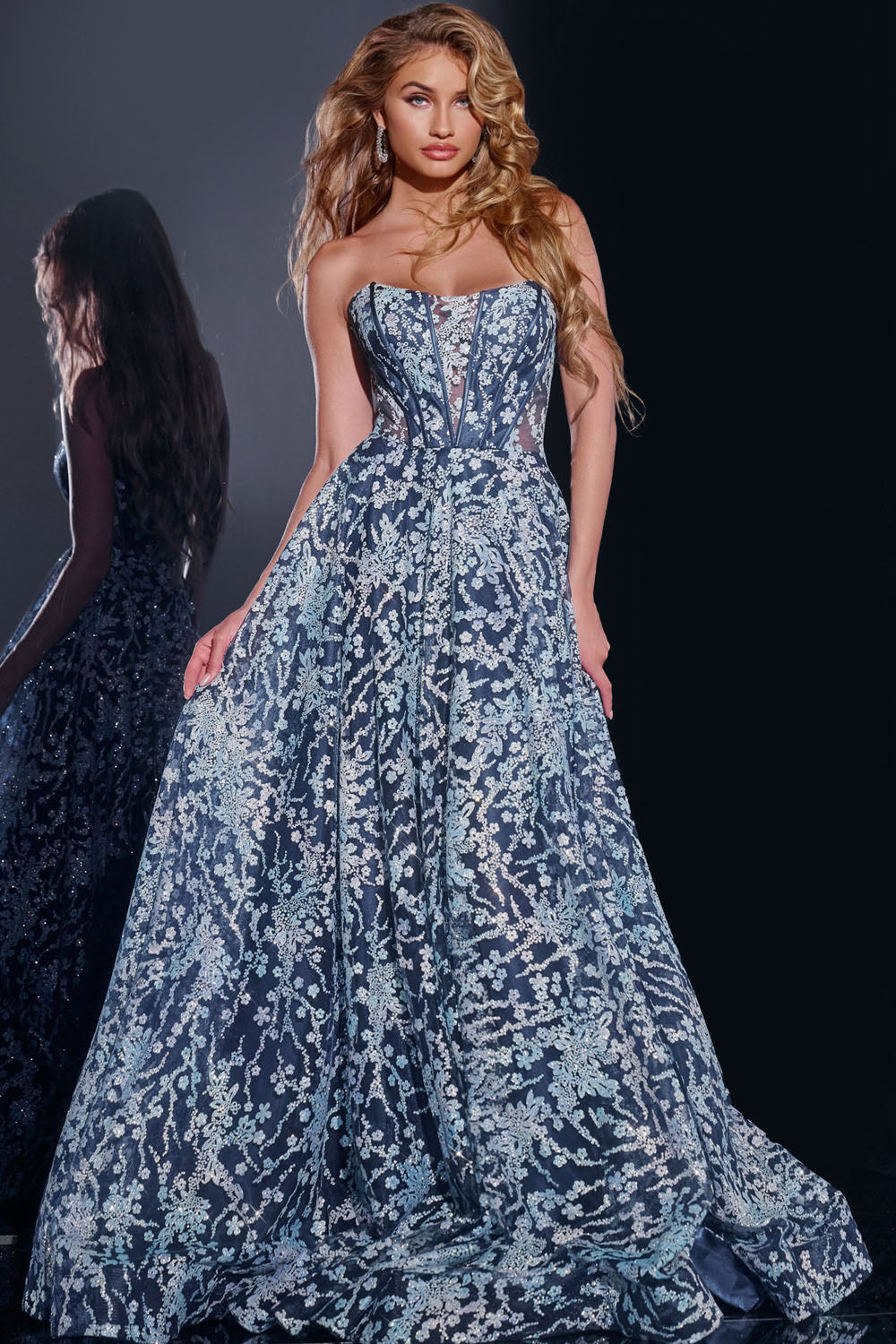 Jovani 44151 prom dress images.  Jovani 44151 is available in these colors: Navy.