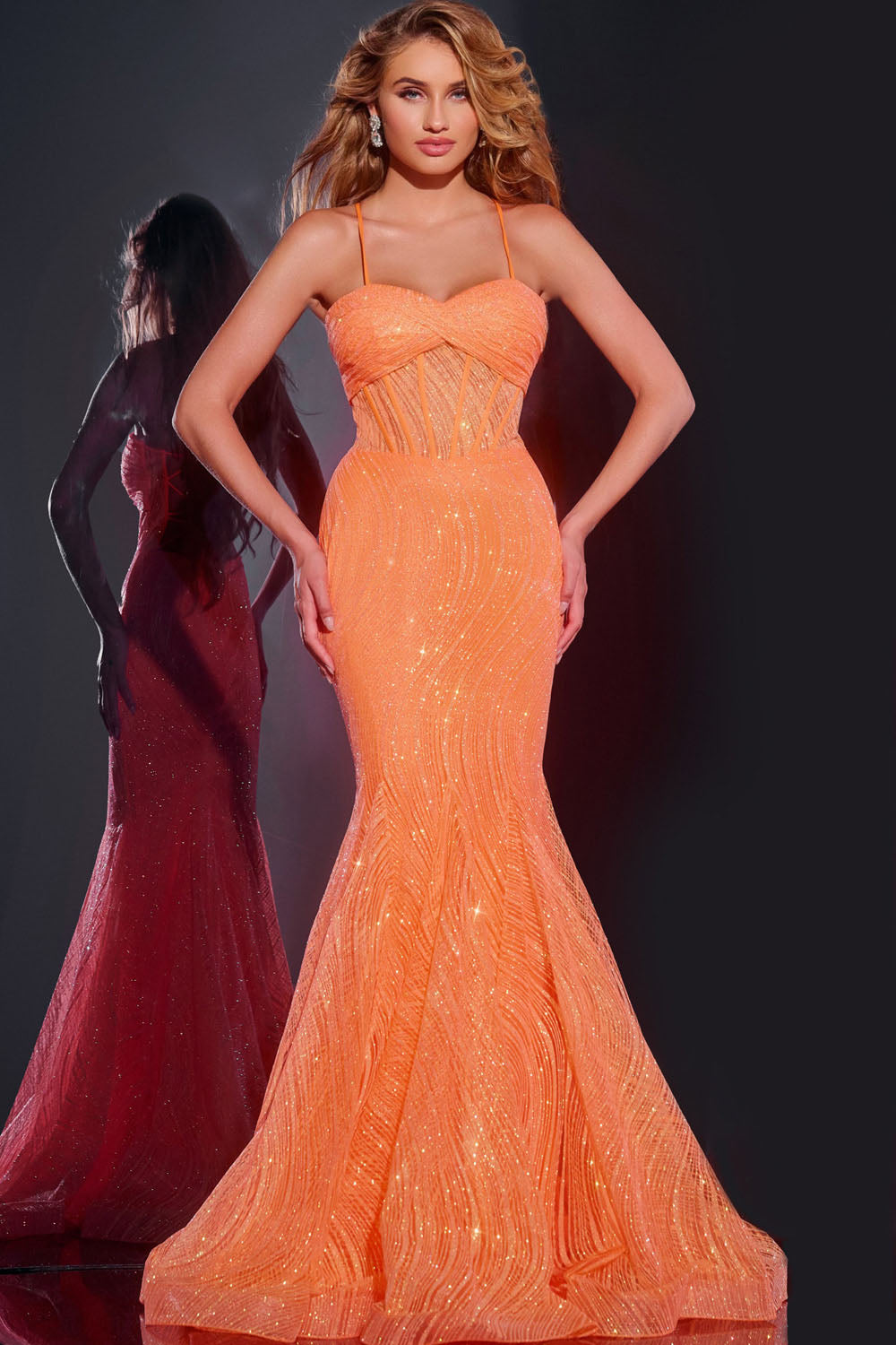 Jovani 44208 prom dress images.  Jovani 44208 is available in these colors: Orange.