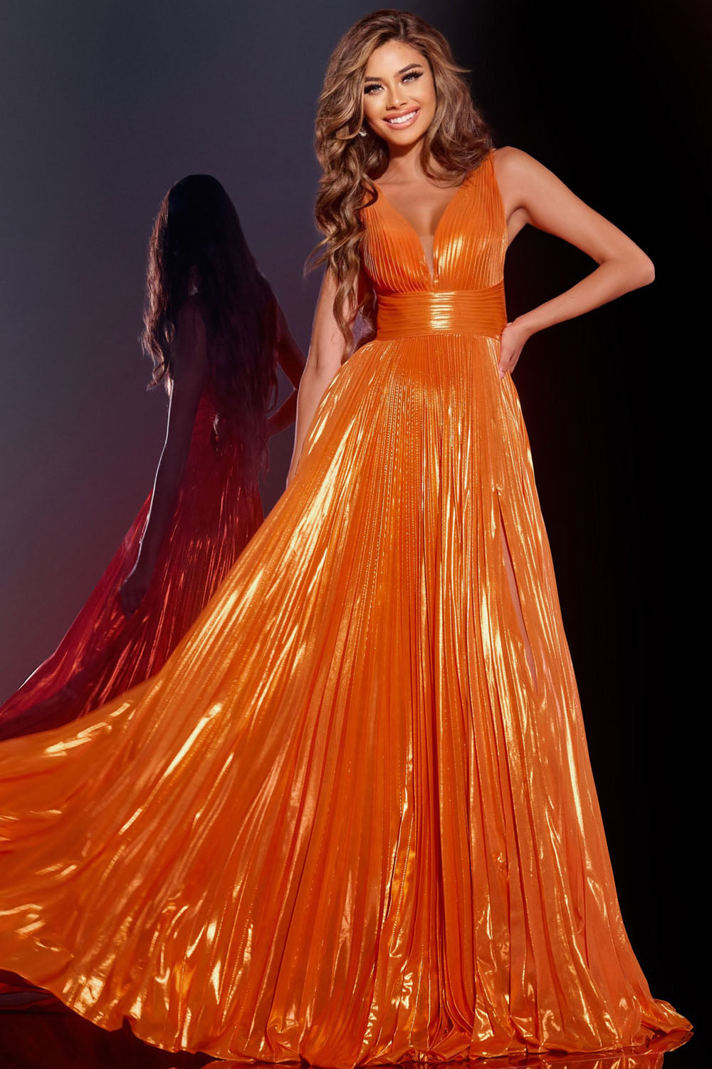 Jovani 44230 prom dress images.  Jovani 44230 is available in these colors: Purple, Orange, Turquoise.