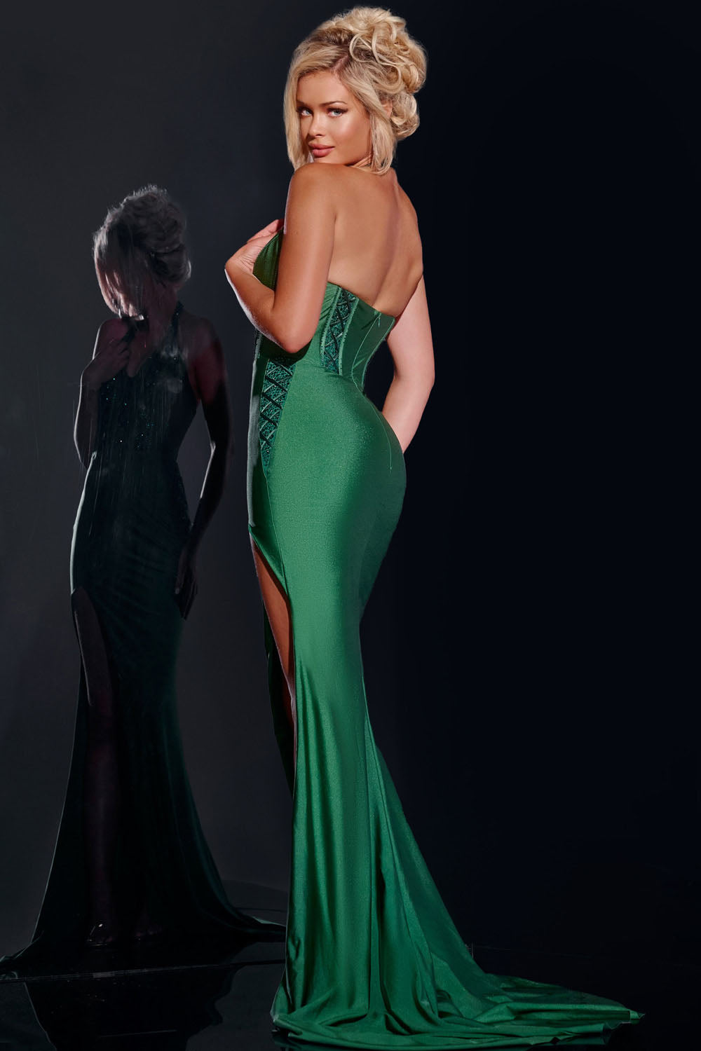 Jovani D5034 prom dress images.  Jovani D5034 is available in these colors: Emerald, Black, Light Blue.