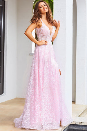 Jovani JVN08421 prom dress images.  Jovani style JVN08421 is available in these colors: Light Blue, Light Pink.