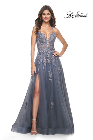 La Femme 31472 prom dress images.  La Femme 31472 is available in these colors: Slate.