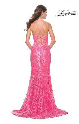 La Femme 31865 prom dress images.  La Femme 31865 is available in these colors: Light Periwinkle, Neon Pink, Nude, Royal Blue, Sage.
