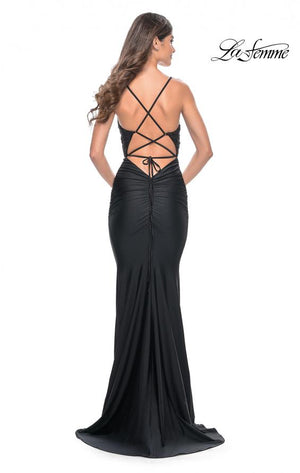 La Femme 31920 prom dress images.  La Femme 31920 is available in these colors: Black, Royal Blue.