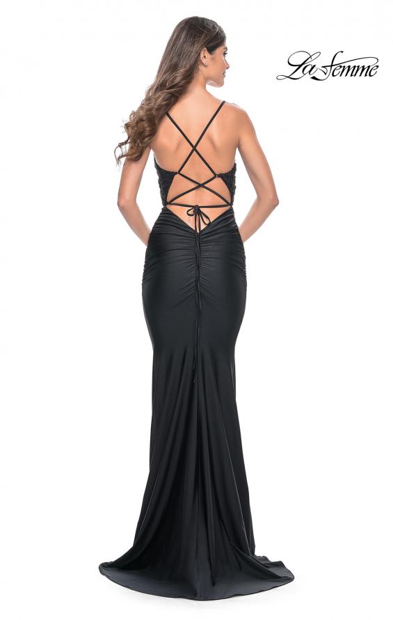 La Femme 31920 prom dress images.  La Femme 31920 is available in these colors: Black, Royal Blue.