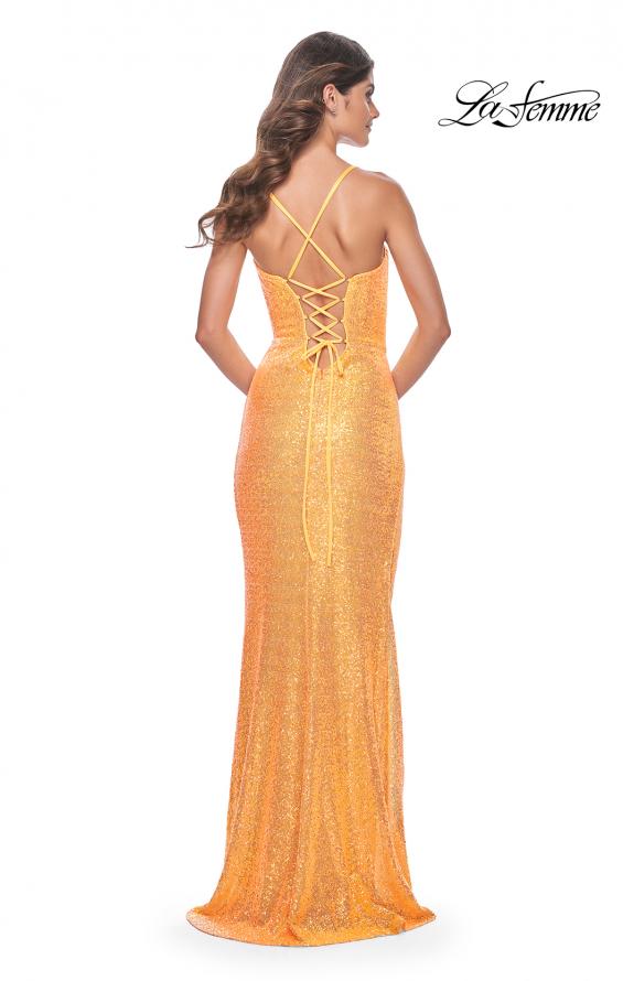 La Femme 31965 prom dress images.  La Femme 31965 is available in these colors: Aqua, Neon Green, Neon Pink, Orange, Purple.