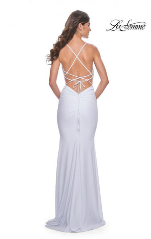 La Femme 31989 prom dress images.  La Femme 31989 is available in these colors: Jade, Light Blue, Light Periwinkle, Royal Blue, White.