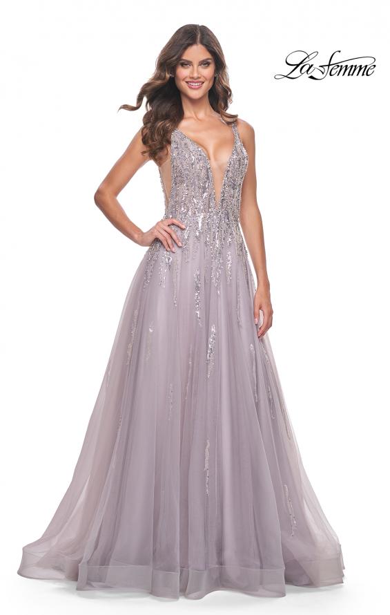 La Femme 31995 prom dress images.  La Femme 31995 is available in these colors: Dusty Mauve.