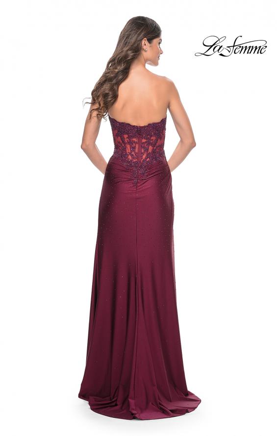 La Femme 32011 prom dress images.  La Femme 32011 is available in these colors: Black, Dark Berry, Dark Emerald, Royal Blue.
